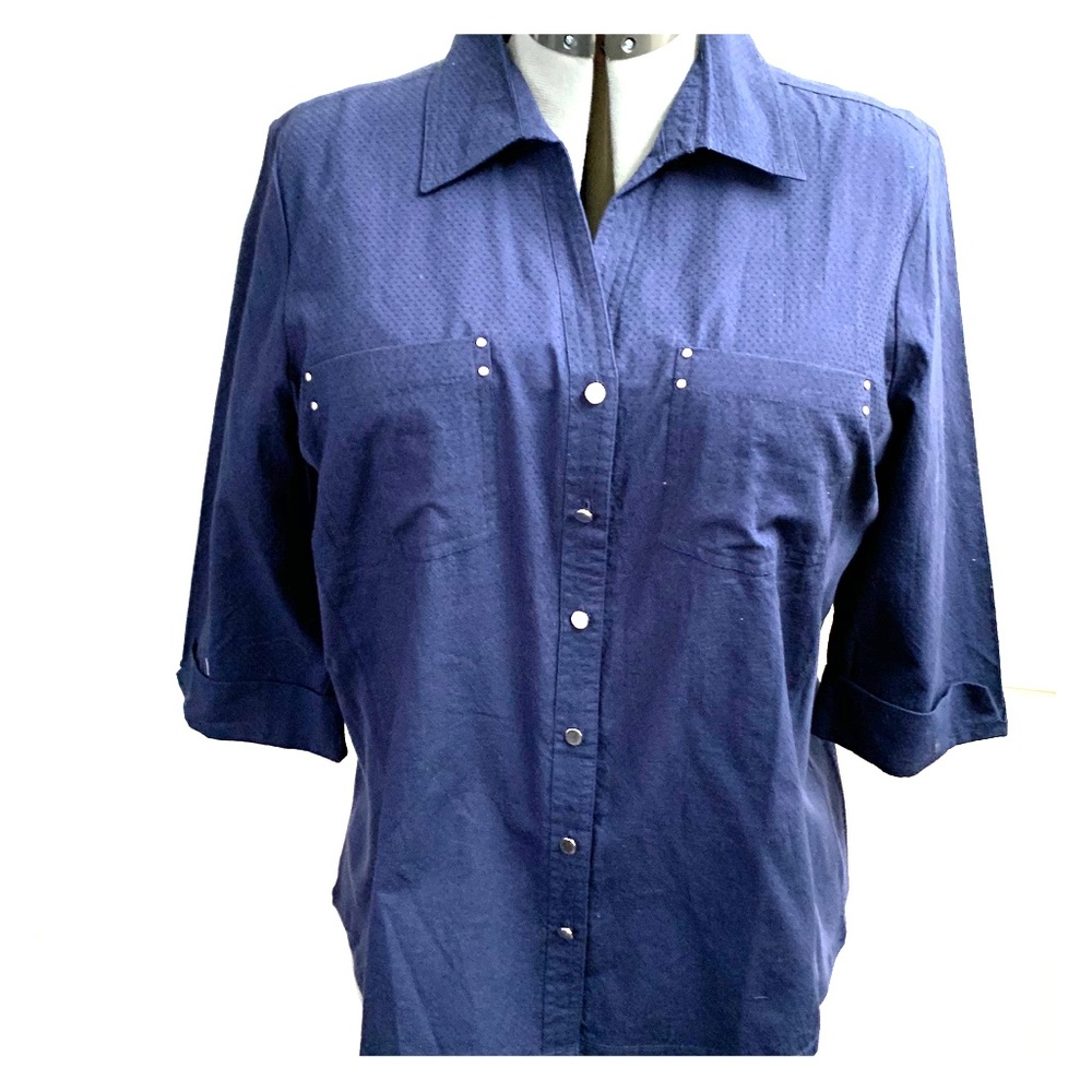 Navy blue button up dress shirt